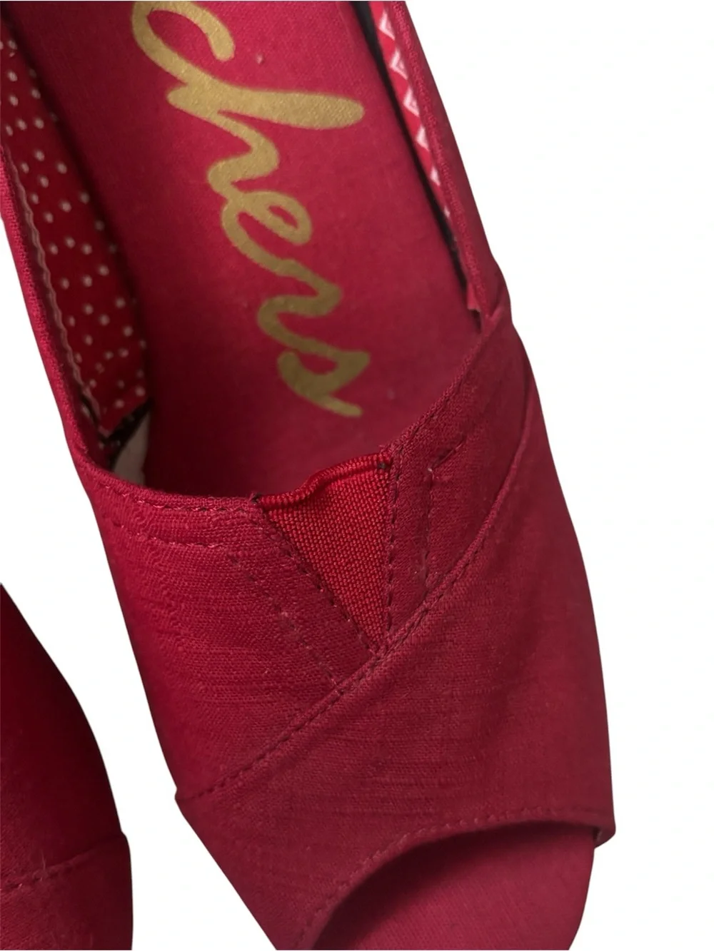Skechers Red Cali Club Wedge Pump Peep Toe Espadrille Sz 8 Summer Crimson Heel